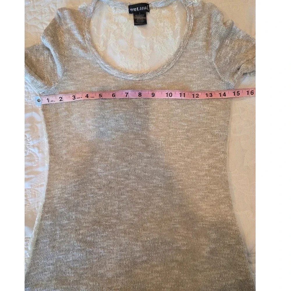 Wet Seal Long Sleeve‎ Knit Top Y2K Lace Back Sheer Metallic  Size Small Romantic
